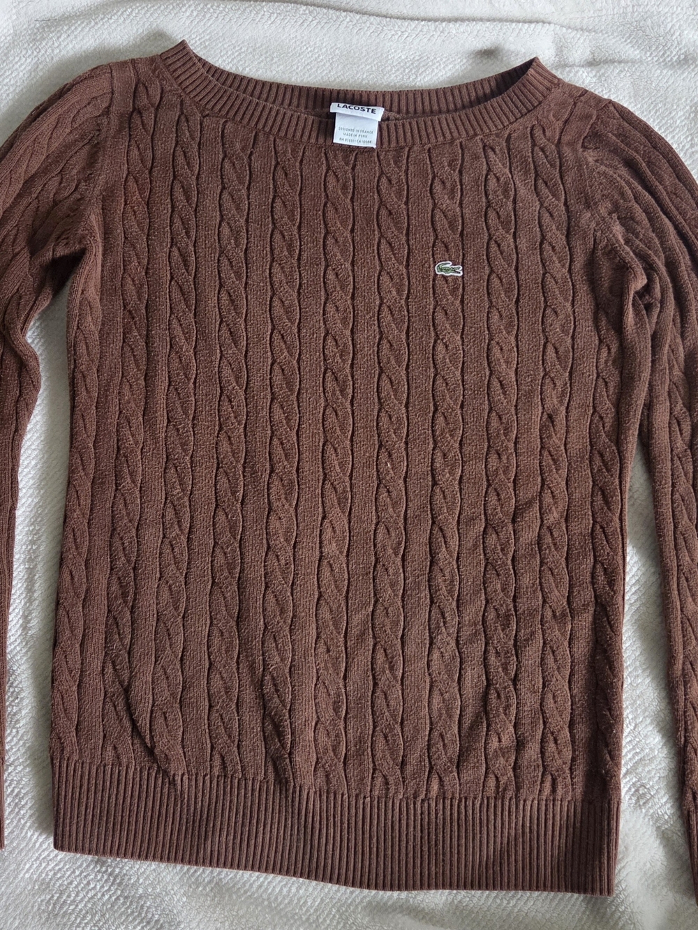 Lacoste Women's Cable Crewneck Sweater - Chestnut Brown